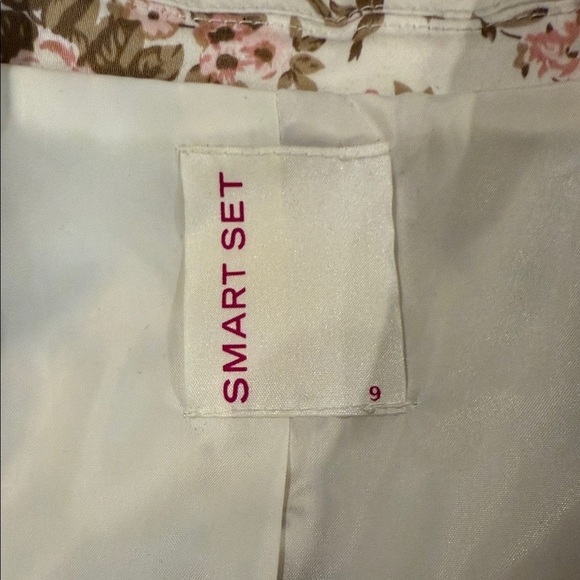 Smart Set Floral Blazer White Pink Green Short Sleeved Light Single Button Sz 9 - Picture 13 of 14